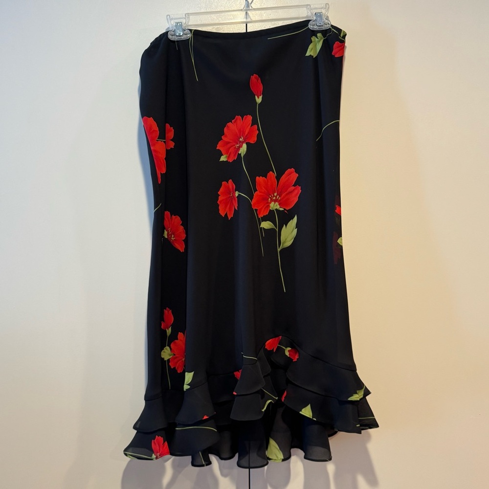 Women’s Size 14 Maxi Ruffle Skirt with Flowers
